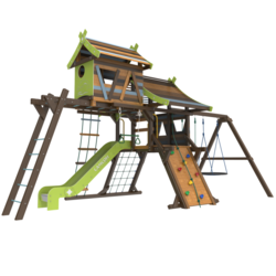 Детская площадка Хижина АКВИТАНИЯ С РУКОХОДОМ И МАНСАРДОЙ