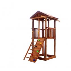 Детская площадка М2-0 с узким скалодромом и деревянной крышей