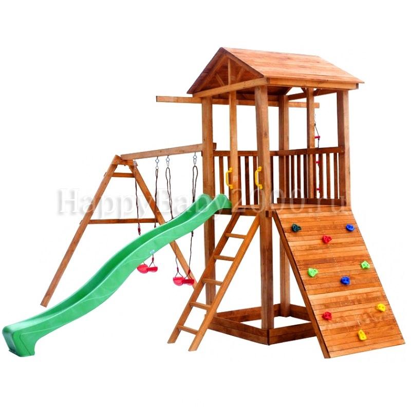 Детская площадка М9 с качелями, широким скалодромом и деревянной крышей | Детские  площадки для дачи из дерева и комплектующие для детских площадок недорого с  бесплатной доставкой и сборкой